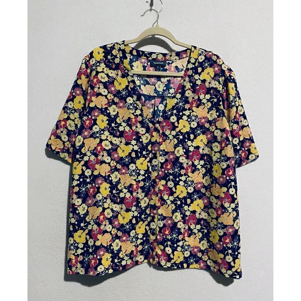 ModCloth Top Womens 3X WIldflower Wanderlust V Neck Button Front Short Sleeve